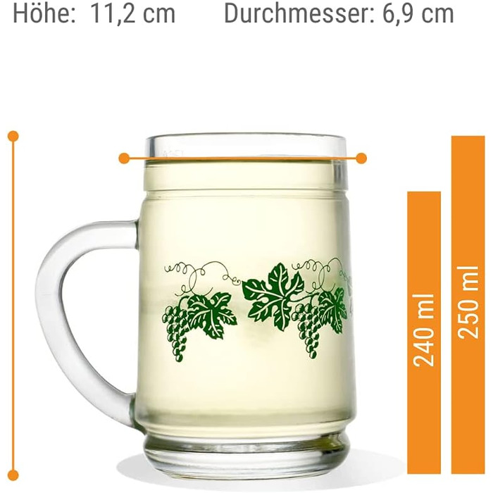 Набір винних кухлів 0,25 л з декором виноградного листя, 6 предметів, Stölzle Lausitz