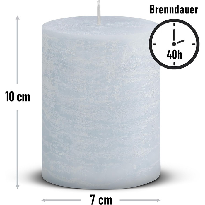 Набір із 4 свічок-стійок Brandsseller 7 x 10 см фарбовані та виготовлені з парафіну сільські свічки з тривалим часом горіння декоративні свічки для прикраси столу, Різдва та вечірок (7 x 10 см набір із 4 шт. , світло-блакитний)