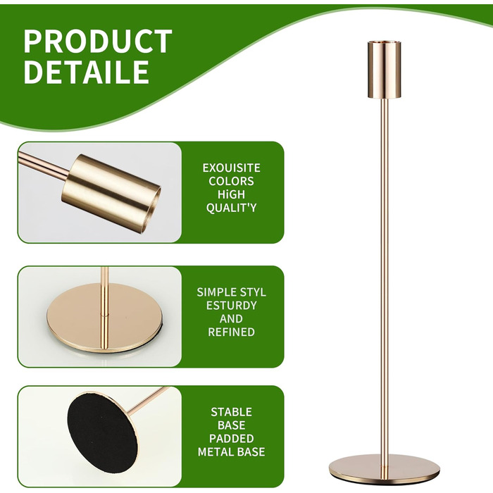 Набір із 6 свічників, канделябри-свічки 33/28/23 см, високі свічники, декоративні вінтажні металеві свічники для святкування днів народження, річниць, весіль, декору дому (чорний) Чорний - 6 шт. (золотий - 9 шт. )