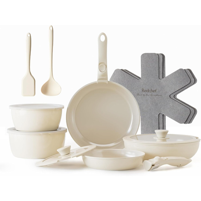 Набор посуды со съемными ручками 16 предметов бежевый Redchef