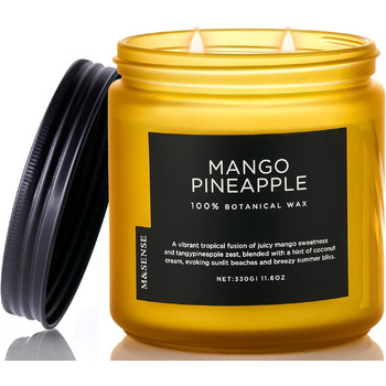 Ароматичні свічки M&SENSE з кавою у скляній банці з 2 гнітами 330 г, час горіння 70 годин, свічка з натурального соєвого воску для спальні, кухні, декору дому, подарункова свічка для чоловіків та жінок зі смаженою кавою (манго, ананас)