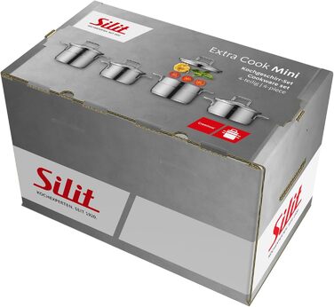 Набір посуду Silit Extra Cook 4 предмети каструлі 12/14 см зі скляною кришкою, внутрішня шкала, широкий обід для зручного зливання, нержавіюча сталь Crominox, для невеликих порцій, компактне зберігання, посуд не проливається. Набір посуду 4 предмети.