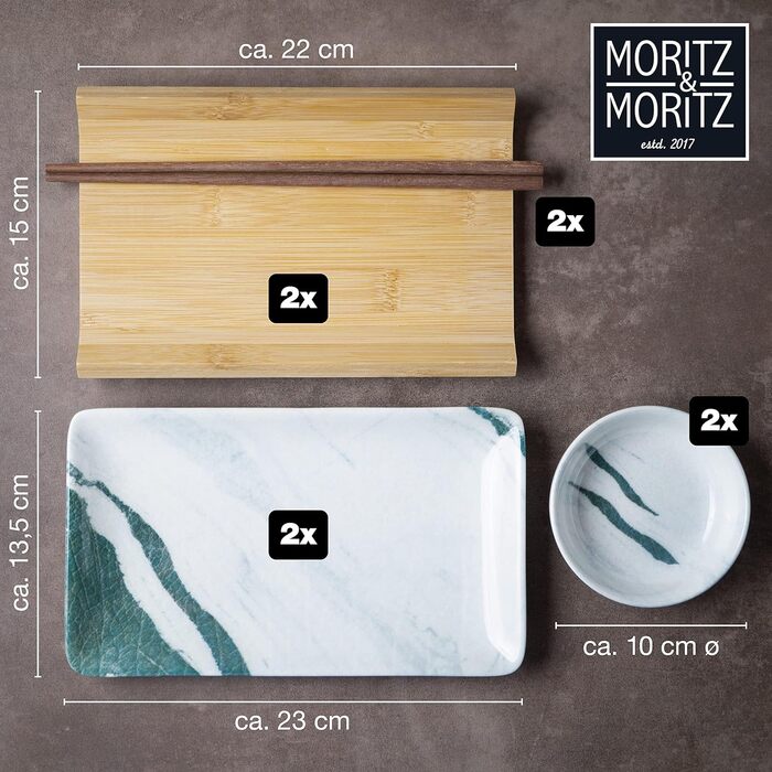 Набор посуды для суши на 2 персоны, 10 предметов, Green/White Gourmet Moritz & Moritz