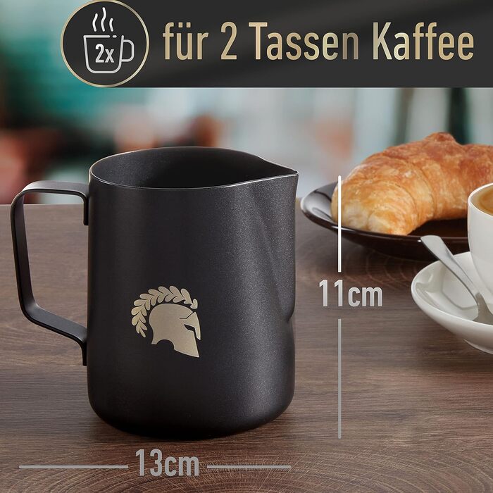 Глечик для молока Barista Legends з нержавіючої сталі 350 мл зі спеціальним носиком для лате-арту - Глечик для спінювання молока з високим глянцевим покриттям - Глечик для молока Barista з нержавіючої сталі - Аксесуари Barista (чорний 600 мл)