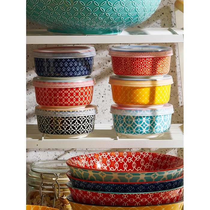 Порцелянові миски DOWAN, набір десертних мисок 176 мл з 6 шт. з кришкою - штабельована миска для соусу, закусок, десерту, тапас, крем-брюле Різнокольорові, придатні для миски в посудомийній машині та мікрохвильовій печі