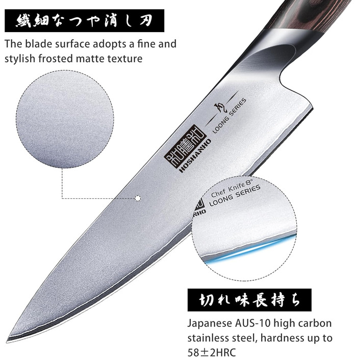 Набір професійних ножів з підставкою, 8 предметів, сріблясті HOSHANHO