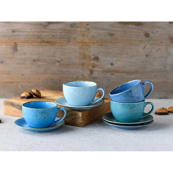 Набір чашок для капучино із блюдцями, 8 предметів, блакитний Aqua Nature Collection Creatable