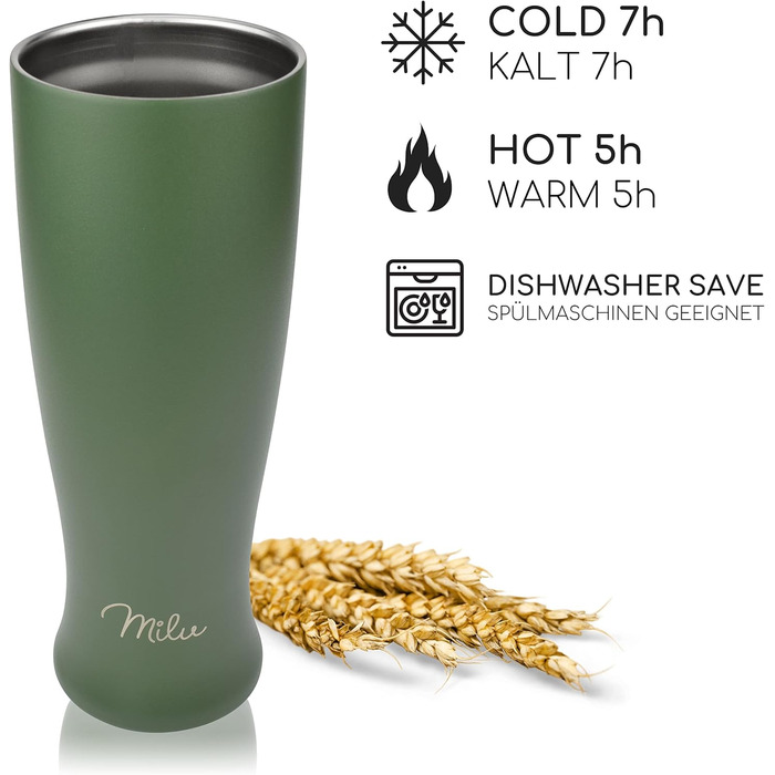 Термокружка для пива с крышкой 500 мл оливково-зеленый Milu