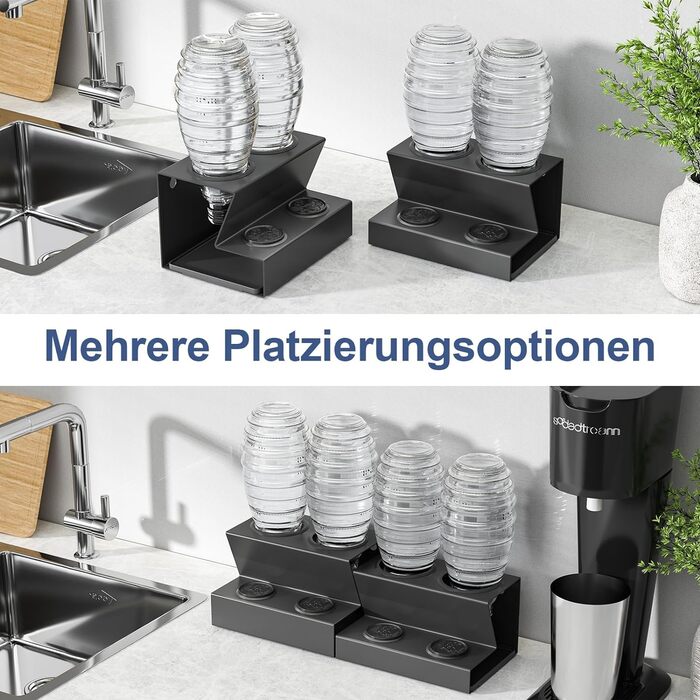 Тримач для пляшок APEXCHASER SodaStream, тримач для пляшок, підставка для зливу пляшок, сушарка для пляшок із силіконовими захисними кільцями знімний дренажний килимок і тримач кришки (4 пляшки)