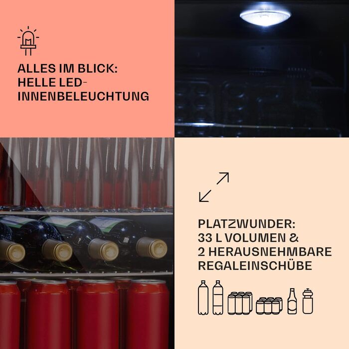 Міні-холодильник зі скляними дверцятами 33 л чорний Klarstein