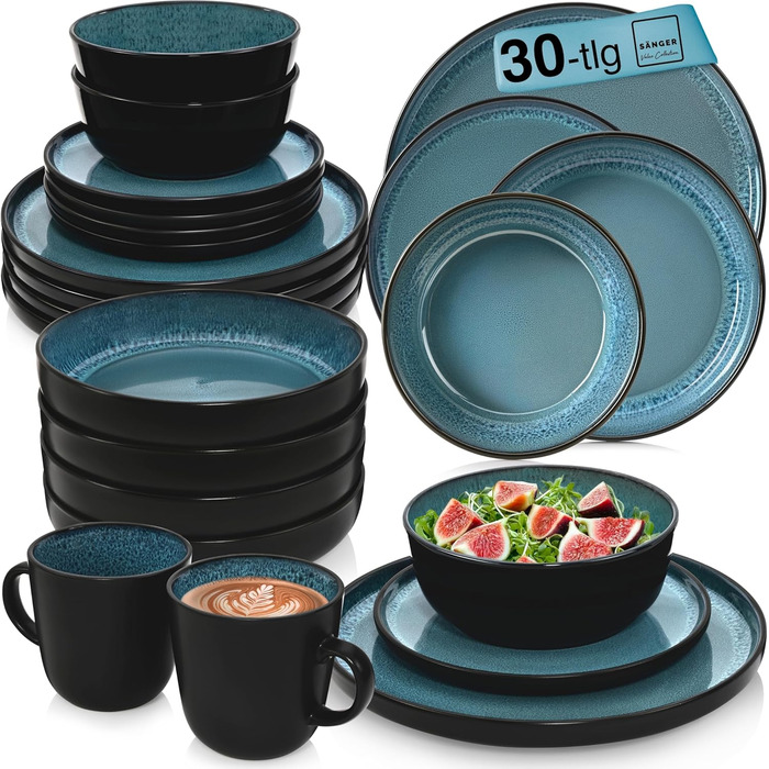 Кам&39яні миски для пасти 6 предметів, набір мисок для пасти на 6 осіб, набір мисок можна мити в посудомийній машині та мікрохвильовій печі, велика багатофункціональна миска темно-сірого кольору 750 мл VALUE COLLECTION (Vigo, комбінований набір 30 предмет