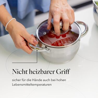 Набір посуду FLORINA OLIVER 4 предмети Нержавіюча сталь 18/0 Кришка із загартованого скла Для індукційних, газових, електричних та керамічних варильних поверхонь Можна мити в посудомийній машині Високоякісний набір посуду для кожної кухні, 8 предметів Oli