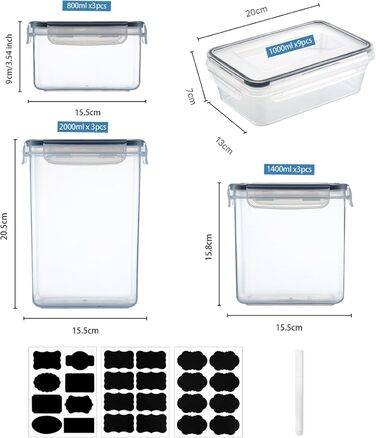Контейнери для зберігання продуктів Hibisaws, 12 предметів, з кришками, контейнери для заморожування, харчові коробки, без BPA та 100 герметичні, прозорі, 6 x 1 л та 6 x 0,5 л, коробки для приготування їжі, набір Tupperware (99)