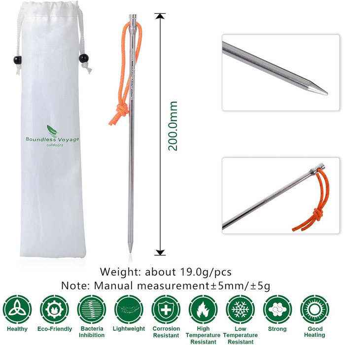 Титанові кілочки для намету довжиною 20 см 8 шт. Ti4006P iBasingo