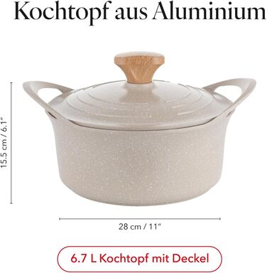 Алюмінієва каструля FLORINA 16 см 1,6 л Підходить для індукції Керамічне покриття, стійке до подряпин М&39яка ручка під дерево Термостійка Для всіх варильних поверхонь Легко миється (OSLO, 6,7 л - 28 см)