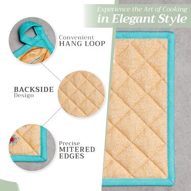 Рукавички для духовки Maison d&39 Hermine, Прихватки для каструль, 100 бавовна, термостійкі кухонні рукавички, рукавички для духовки (19 x 33 см) та прихватки для каструль (20 x 20 см) для приготування їжі, Morzine - Рукавички для духовки (19 x 33 см) та 