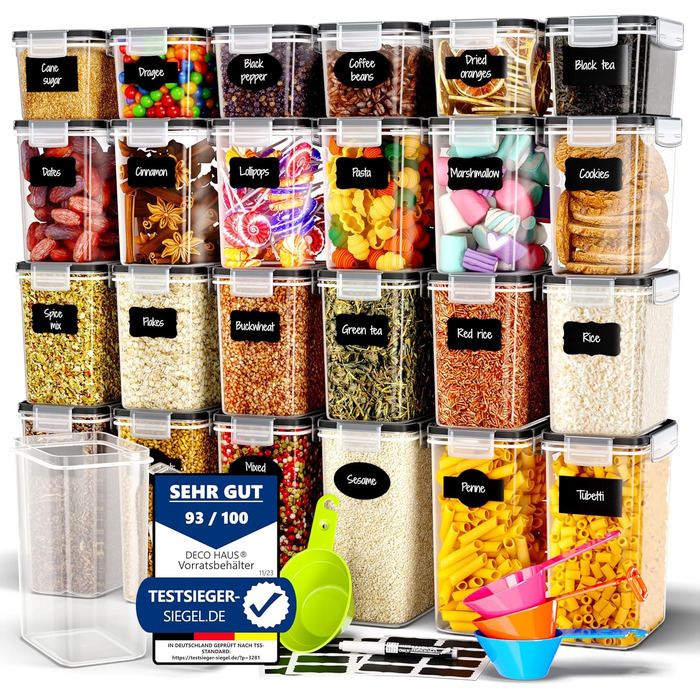 Набір ємностей для зберігання 24 предмети, прозорий/чорний Deco haus