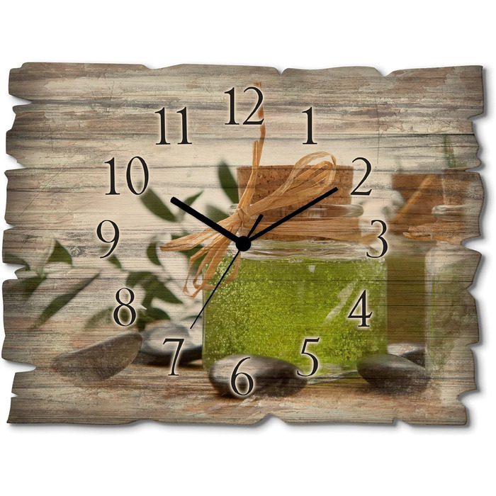Настінний декор настінний годинник без цокання з дерева радіогодинник безшумний прямокутний 40x30 см їжа бакалія спеції трави лимон чилі вінтажний сільський U1RK трави (мило, кварцовий годинник)