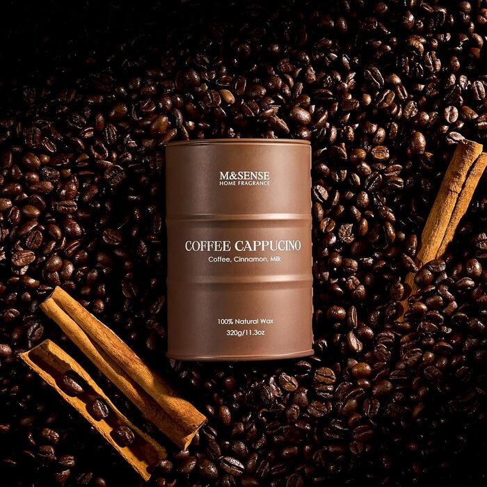 Ароматичні свічки M&SENSE з натурального соєвого воску, натуральна соєва свічка для домашнього декору, тривалий час горіння до 70 годин, класні подарунки-свічки для чоловіків і жінок (320 г, кава капучино)