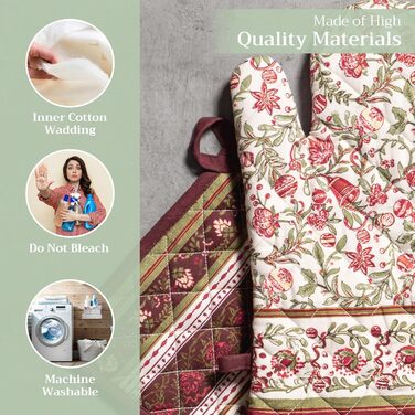 Рукавички для духовки, підставки для каструль Maison d&39 Hermine, 100 бавовна, термостійкі кухонні рукавички, рукавички для духовки (19 x 33 см) та підставки для каструль (20 x 20 см) для приготування їжі, Морзін - Рукавички для духовки (19 x 33 см) та п