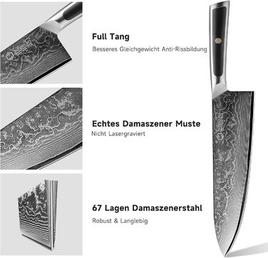 Ніж кухарський 20 см, дамаська сталь Sunnecko