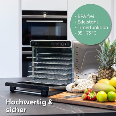 Дегидратор из нержавеющей стали (35-75C) для сушки фруктов 650 Вт с функцией таймера 24 часа Vita5