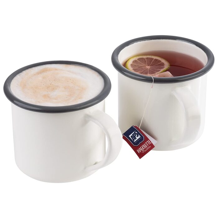 Набір з 2 емальованих кухлів 0,35 л, кремово-білий із сірим обідком Emaille APS