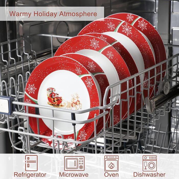 Серія 30-предметний порцеляновий різдвяний набір посуду на 6 осіб, різдвяний кавовий сервіз на 6 обідніх тарілок, 6 десертних тарілок, 6 супових тарілок, 6 кавових чашок та 6 блюдець (різдвяний олень, обідній сервіз на 18 осіб)