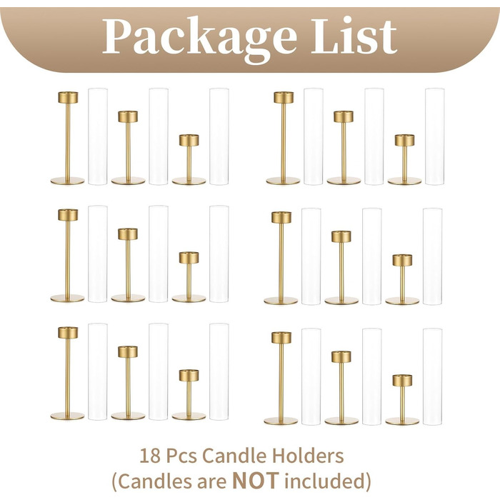 Підсвічник Sziqiqi для конічних свічок конічний підсвічник зі скляним циліндром для весільного декору - вінтажний підсвічник зі скляним ліхтарем для вітальні, прикраси різдвяного столу на відкритому повітрі (золотий, 18)