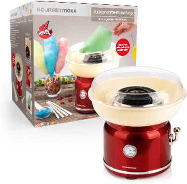 Апарат для виробництва цукрової вати GOURMETmaxx для дому з аксесуарами Ретро-апарат для виробництва цукрової вати Ностальгія з паличками для цукрової вати та мірною ложкою Цукрова вата для дитячих свят Білий (Червоний / Ванільний)