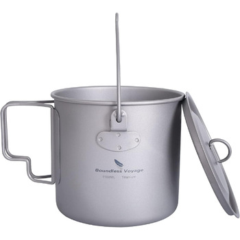 Кемпінгова кружка iBasingo Titanium Pot 750 мл / 900 мл / 1100 мл / 1250 мл Підвісний горщик Легкий посуд Портативний кухоль для чаю та кави з водою з кришкою та складною ручкою Посуд для виживання на відкритому повітрі для пікніка для походів (підвісний 