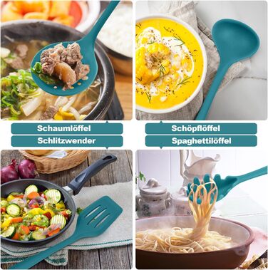 Набор кухонных гаджетов Herogo, набор силиконовой кухонной утвари из 22 предметов с держателем для посуды, термостойкие кухонные столовые приборы, кухонная утварь, здоровая и с антипригарным покрытием, можно мыть в посудомоечной машине, (синий)