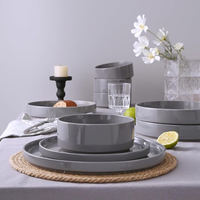 Набір посуду Richmount Nebula для 6 осіб, набір тарілок та мисок із 18 предметів, набір посуду з крапчастої кераміки, можна мити в мікрохвильовій печі та посудомийній машині, сервіз Nebula для 6 осіб (темно-сірий, сервіз Nebula для 4 осіб)