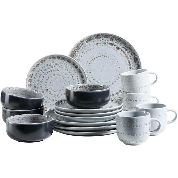 Набор посуды с ручной росписью MSER серии 931743 Spicy Market на 4 персоны в средиземноморском винтажном дизайне, комбинированный сервиз из 16 предметов из керамики, керамогранит (синий)