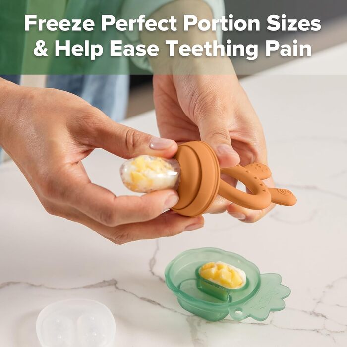 Годівниця для дитячого фруктового харчування Haakaa та міні-лоток для перекусів у морозильній камері, форми для морозива без бісфенолу А для безпечного самостійного годування немовлят, від 4 місяців (горохово-зелений) (гарбузовий)