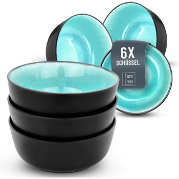 Набор кофейных чашек из 6 шт. Ibiza - Чашки из керамогранита премиум-класса, можно мыть в посудомоечной машине и микроволновой печи, устойчив к царапинам - стильный набор кружек для чая и кофе - посуда Pure Living, набор посуды из аквамарина (миски (6 шт.