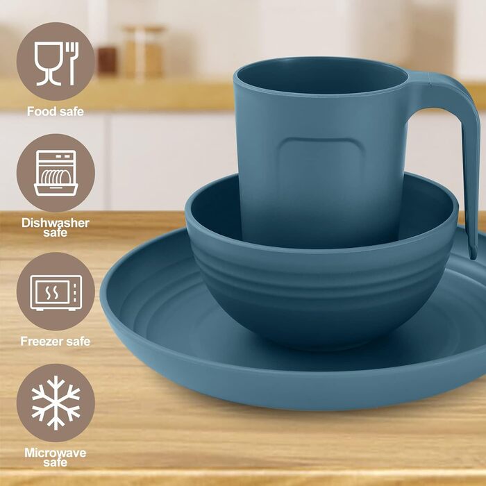 Набор пластиковой посуды для кемпинга на 4 персоны, 17 предметов, синий Odoland