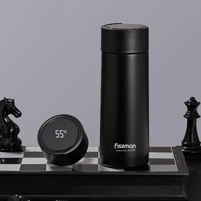 Термос Fissman 390 мл колір чорний нержавіюча сталь (9866)