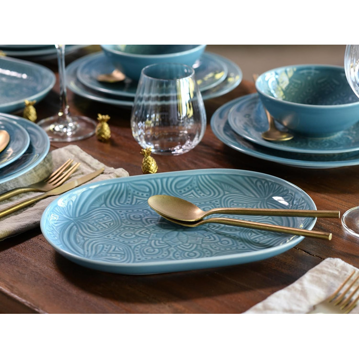 Серія Набір посуду Orient Mandala з 18 предметів, набір порцелянових тарілок (набір тарілок 2 предмети, аквамарин), 21627