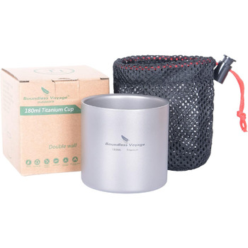 Титанова кружка iBasingo Складна дорожня кружка для кемпінгу на відкритому повітрі 4 в 1 120 мл 180 мл 300 мл 450 мл ізольована чашка з подвійними стінками Посуд для кавових напоїв Легкий посуд для щоденного використання в походах Ti3032D (180 мл Cup-ti30