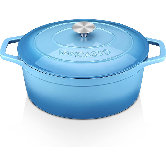 Чавунна овальна емальована каструля 6 л з кришкою, 30 x 13 см, синій vancasso