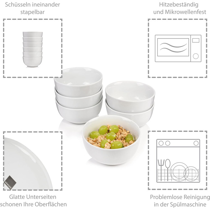 Столовий сервіз, білий, порцеляна, піала 6 шт. Sänger New Port