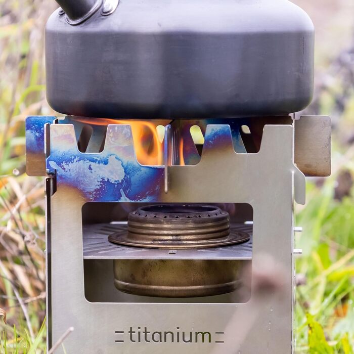 Хобо Преміум Складана вулична плита з термостійкої нержавіючої сталі XL-набір з багатьма аксесуарами Зроблено в Німеччині (вставка з нержавіючої сталі для газового пальника Trangia)