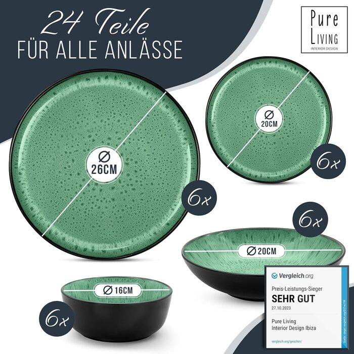 Набір посуду з керамограніту на 6 персон, 24 предмети PURE LIVING INTERIOR DESIGN