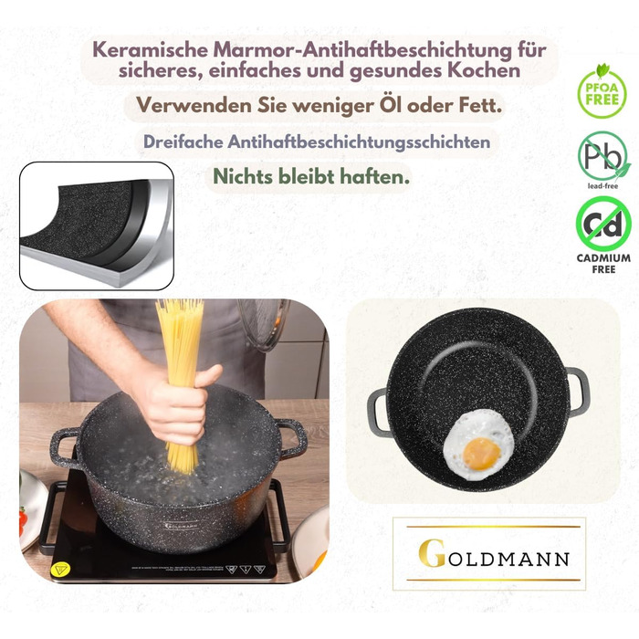 Каструля 6,5 л з антипригарним покриттям та скляною кришкою 28 см Goldmann