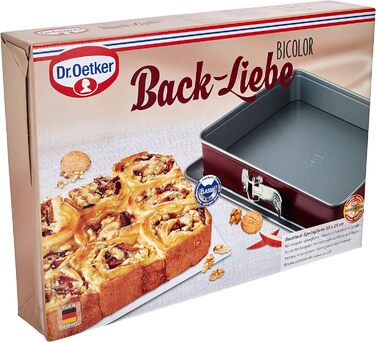 Прямокутна пружинна форма Dr. Oetker 38 x 25 см двоколірна, квадратна форма для торта з двоколірним антипригарним покриттям, високоякісна форма для випічки з відмінною теплопровідністю (колір червоний/сірий), кількість