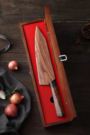Кухарський ніж з дамаської сталі 21,5 см з магнітним чохлом та дерев'яним футляром XINZUO