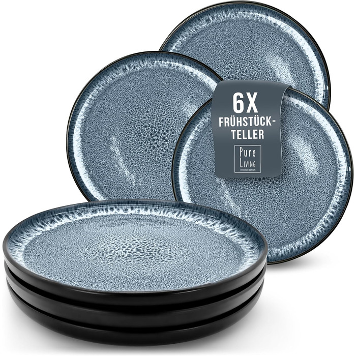 Набір посуду з керамограніту 6 персон Ibiza 24 шт. - Середземноморський набір посуду, посудомийна машина, мікрохвильова піч і захист від подряпин - Набір мисок і тарілок - Посуд Pure Living Black в димчасто-блакитному кольорі (6x))