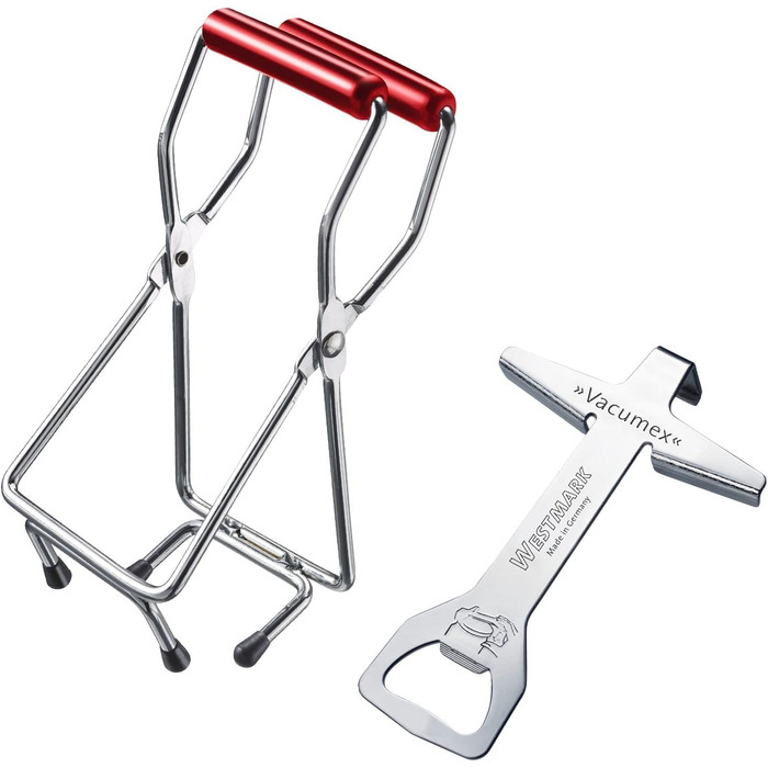 Набір Westmark, 2 шт. 1 відкривач гвинтової кришки 1 підйомник скла, високоякісний пластик/сталь, Vacumex, сріблястий/червоний, 105322E6 Установчий гвинтовий відкривач кришки підйомник скла