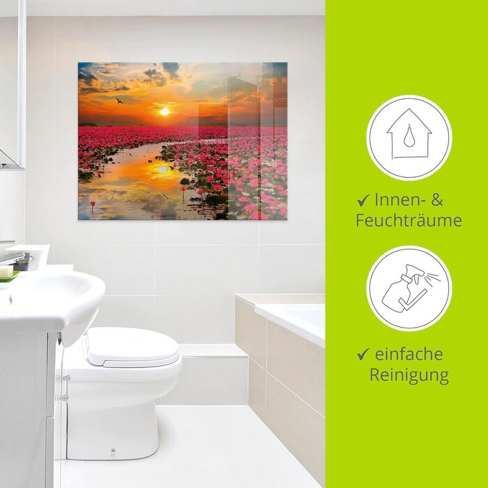 Настінний декор зі скла, картини, настінна картина, скляна картина цільна 40x40 см, квадрат, пляж, море, сонце, Кариби, природа, пейзаж, узбережжя, схід сонця, морський, S7LE (квіти лотоса, 100Д x 50Ш см)